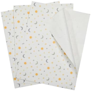 The Gift Wrap Company 58-189263 Moon and Stars Flat Gift Wrapping Paper Sheet Set, 30" x 23", Multicolor, 3 Pieces