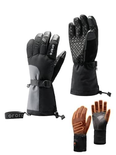 ORORO Heated Gloves for Men and Women, 3-in-1 Warm Gloves for Skiing Motorcycle with Battery (Black,M)