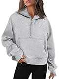 WYNNQUE Womens Hoodies Oversized Sweatshirts Half Quarter Zip Pullover Cropped Long Sleeve Fall Outfits Fashion Clothes Grey M