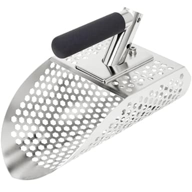 Sand Scoop for Metal Detecting, Metal Detector Accessories, Stainless Steel Sand Sifter Shovel, Metal Detector Sand Scoop, Sand Flea Rake for Beach, Fast Sifter Shovel for Underwater Treasure Hunting