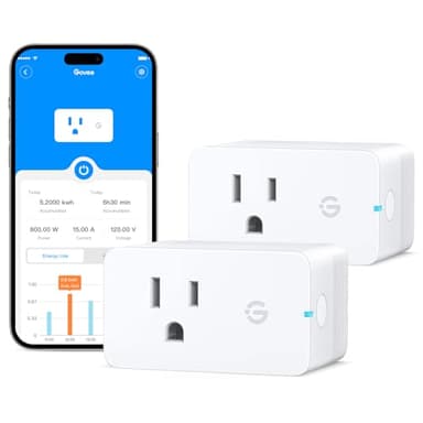 Govee Smart Plug with Energy Monitoring, WiFi Bluetooth Plug Work with Alexa and Google Assistant, 15A Smart Outlets with Timer & Group Controller, No Hub Required, ETL&FCC Certified for Home, 2 Pack