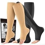 cerpite Zipper Compression Socks - 2 Pairs Open Toe Compression Stockings for Men Women 15-20mmHg,Suit for Running,Nurse