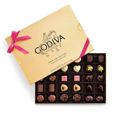 Godiva Gold Assorted Chocolate Gift Box, Belgian Dark & Milk Chocolates with Pralinés, Ganaches & Caramels, Gourmet Gift for Mother's Day, Kosher, Azalea Pink Ribbon, 30 Pc