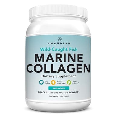 AMANDEAN Marine Collagen Peptides Powder. Double Hydrolyzed for Increased Absorption. Wild-Caught Fish Collagen Supplement. Type 1 & 3 Collagen Protein. 18 Amino Acids for Skin, Hair, Nails.