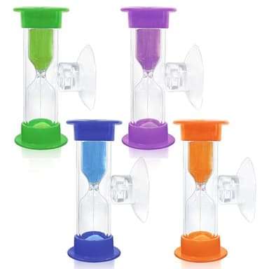 Hourglass Sand Timer 5 Minute with Suction Cup - 4Pcs, Unbreakable 5 Min Sucker Sand Watch, Small Sand Clock 5 Minutes, Plastic Hour Glass Sandglass Timer for Games, Classroom
