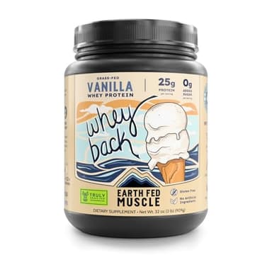 Earth Fed Muscle Whey Back Irish Grass Fed Whey Protein Isolate, Third-Party Certified. 25g Protein, Vanilla - Non-GMO, Hormone Free, Soy Free, Gluten Free - 2 LB, 29 Servings