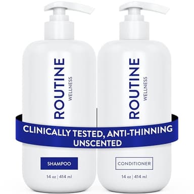 Routine Wellness Anti-Thinning Shampoo and Conditioner Set for Thinning Hair - Biotin DHT Blocker Women & Men - Color Safe Shampoo for Hair Loss & Healthier Hair - Unscented (Pack of 2)