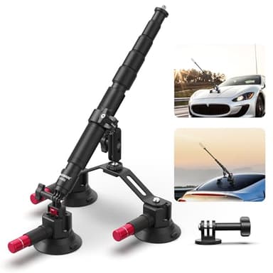 NEEWER Triple Suction Cup Car Mount Compatible with Insta360 X5 X4 GoPro DJI OSMO 360 Cameras, Quick Release Outside Windshield Magic Arm Mount Kit with 2 in 1 Extension Pole/Selfie Stick, CA065