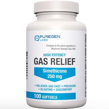 Maximum Strength Gas Relief Softgels with Simethicone 250 mg Relieve Pressure, Bloating and Painful Discomfort Compare to Gas-X and Phazyme -100 Count