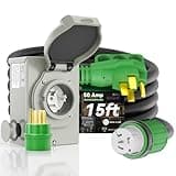 RVINGPRO 50 Amp Generator Cord 15FT and Power Inlet Box, Pre-Drilled 50 Amp Generator Inlet Box with Cord, NEMA 14-50P to SS2-50R Generator Cord Waterproof Combo Kit, ETL Listed