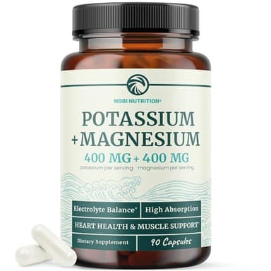 Potassium Magnesium Supplement | High Strength Electrolyte Balance for Heart Health & Muscle Support | 400 MG Potassium + 400 MG Magnesium | Energy, Bone Health, Sleep & Mood Support | 90 Ct.