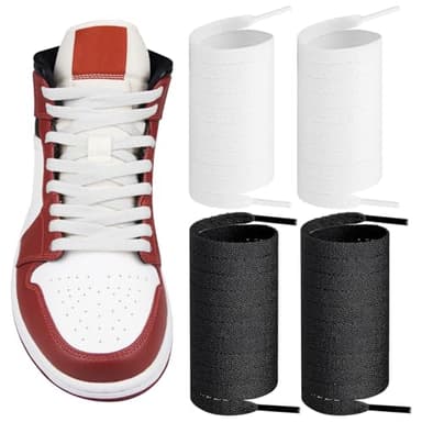 Endoto 2 Pairs Shoelaces for Air Jordan 1/2/3/4/5/6/7/8 Replacement Flat Polyester Laces Sneaker Shoes(Color:Black+White,Size:55Inch)