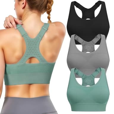 Sports Bras for Women High Support: Adjustable Strap 3 Pack High Impact Plus Size Supportive Padded Racerback Push up Sport Bra Multipack with Sewn in Pads for Large Bust Workout Running Gym Yoga
