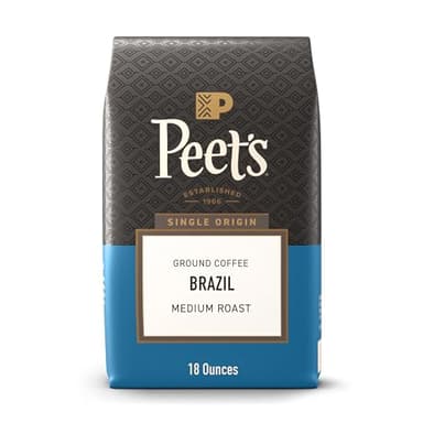 Peet's Coffee, Medium Roast Ground Coffee, 100% Arabica Coffee - Single Origin Brazil 18 Ounce Bag