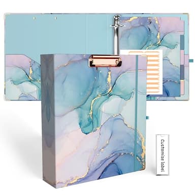 EYROZILL 3 Ring Binders 2 Inch with 5-Tab Dividers for Letter-Size 11" x 8.5" .Three Ring Binder with clipboard and File Folder Labels for School Class Office Supplies, Green Marble