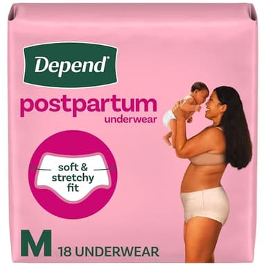 Depend Postpartum Underwear for Women, Adult Incontinence Underwear, Maximum Absorbency, Medium, 18 Count