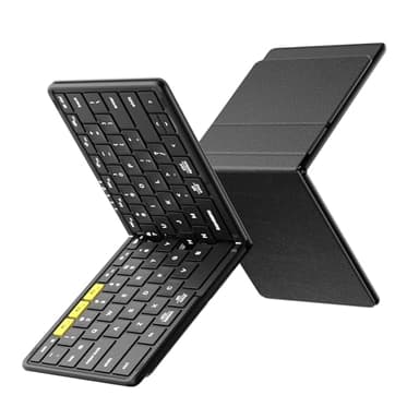 Samsers Full-Size Foldable Bluetooth Keyboard, KF08S Wireless Folding Keyboards with PU Leather Cover, Portable Travel for iPhone iPad Smartphone Tablet Laptop, Android Windows Mac OS, Black