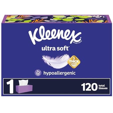 Kleenex Ultra Soft Facial Tissues, 1 Flat Box, 120 Tissues per Box, 3-Ply, Packaging May Vary
