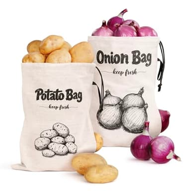 Velvopet Onion Bag, Potato Bag, Vegetable Storage Bags, Reusable 8-Pound Potatoes Storage Bags With Light-Blocking Liner, Drawstring Closure & Side Access For Vegetable Keep Fresh 16"x11.4"(2Pack)