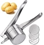 Potato Ricer 15oz Stainless Steel by Zorgons - Sturdy Masher for Creamy Mashed Potatoes, Sweet Potato Smasher with Comfort Grip Handle - Essential Kitchen Gadget for Pressing and Mashing