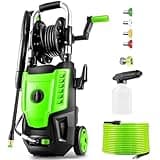 4200 PSI Electric Pressure Washer- 4.0 GPM High Power Washer with 33FT Hose Reel, 4 Spray Tips and Soap Bottle for Car Washing, Fence Cleaning, Patio Maintenance（Upgraded）(Green)