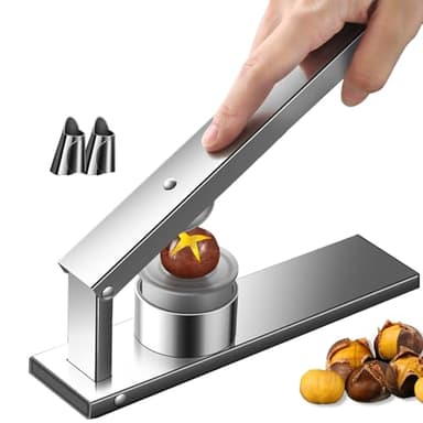 Kivinia Chestnut Cutter, 304 Stainless Steel Chestnut Peeler Tool with Two Steel Finger Guards for Peeling, Desktop Press-Type Metal Chestnut Opener with Replaceable Blade for Chestnuts and Nuts