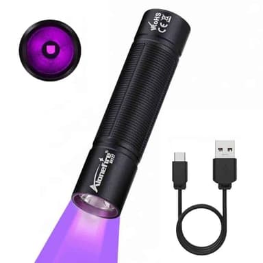 ALONEFIRE SV127 Mini 395nm UV Flashlight USB C Rechargeable Blacklight Woods Lamp Money Detector Black Light for Pet Urine Detetector, Minerals, Rocks, AC Leaks with Built-in Battery