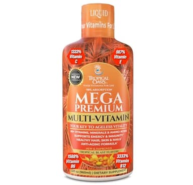 Mega Premium Liquid Multivitamin | Natural Immune Support Vitamin w/ 1333% Vitamin C, 200% D3, Zinc + 20 Vitamins, 70 Minerals, & 21 Amino Acids | Sugar Free | Orange Flavor | 98% Absorption | 32 Serv