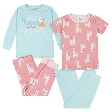 Gerber Baby Girls 4-Piece Pajama Set, Little Llama Pink, 4T