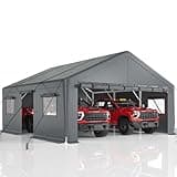 Bepatio 2 Car Carport, 20x20 Metal Carport Heavy Duty, Extra Large Car Port with Roll-Up Windows & Doors, Portable Garage Car Shelter All Weather