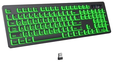 KOPJIPPOM Large Print Backlit Wireless Keyboard, 2.4G Silent Wireless Light Up Keyboard, Full Size Computer Keyboards with 7 Colored Backlits, Rechargeable Keyboards for Windows, PC, Laptop