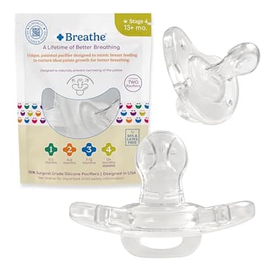 Breathe Orthodontic Baby Pacifier – Natural Oral & Facial Development – BPA-Free, Latex-Free, Pediatrician Developed – 100% Silicone 2 Pack (13+ Months)