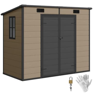 Outsunny 8' x 4' Outdoor Storage Shed, Waterproof Resin Plastic Shed with Floor, Window, Lockable Door and Vents, All-Weather Garden Tool Shed for Backyard, Patio, Lawn, Brown