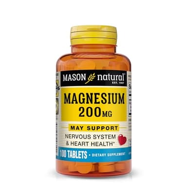 Mason Natural Magnesium 200 mg, Muscle and Nerve Function Support, 100 Tablets