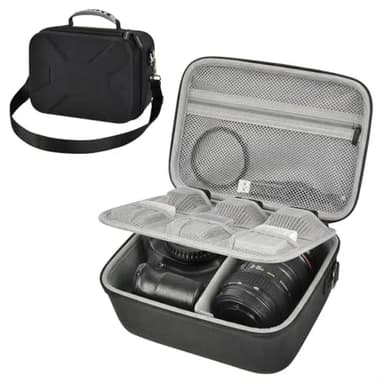 Comecase Hard Camera Case for Canon EOS Rebel T7 R50 R100 R10 R5 R6 R8 Mark II, DSLR Mirrorless Camera Bag with 6 Slots &Adjustable Divider for Lens and Accessories, Travel Storage, Jet Black
