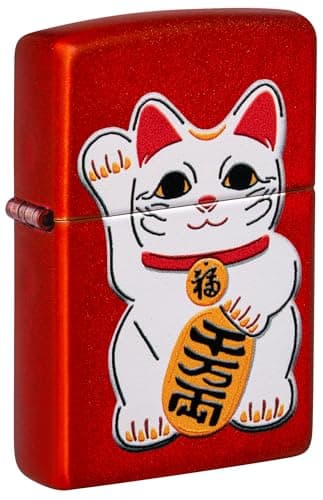 Zippo Lighter: Lucky Cat - Metallic Red 46054