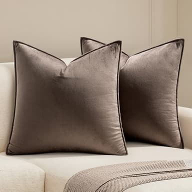 MIULEE Dark Coffee Velvet Throw Pillow Covers 20x20 Taupe Neutral Soft Decorative Solid Square Cushion Cases Pack of 2 Modern Luxury Home Decor for Couch, Sofa, Bedroom