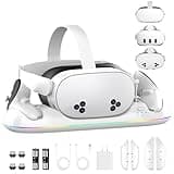 Foscomax Charging Dock for Meta Quest 3S/3/2, 20W Magnetic Charging Station for Oculus Quest 3S/3/2 Accessories with Rechargeable 2X2100mAh Batteries, RGB Charging Stand for VR Headset & Controllers