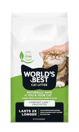 WORLD'S BEST CAT LITTER Comfort Care Unscented 15-Pounds - Natural Ingredients, Quick Clumping, Flushable, 99% Dust Free & Made in USA - Long-Lasting Odor Control & Easy Scooping