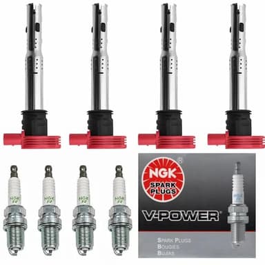 MCK Ignition Coil Packs UF529 & NGK V-Power Spark Plugs 4644 Replacement For VW Volkswagen Audi A3 A4 A5 R8 A6 A7 Q7 S4 TT Jetta MK5 MK6 GTI Rabbit Golf Passat CC Tiguan 05-17