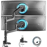 ARES WING Dual Monitor Arm for Ultrawide Heavy Duty Curved Monitor Stacking, Fits 17-49 Inch, Vertical Gas Spring Double Monitor Mount with USB, Adjustable Dual Monitor Mount for Desk, Black