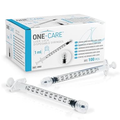 ONE-CARE 1ml Luer Lock Syringe, Sterile, Low Dead Space, 100/bx Blister-Packed Syringes 1cc