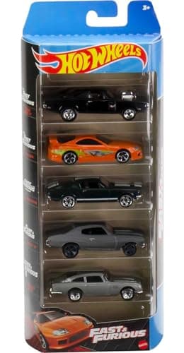 Hot Wheels Toy Cars 5-Pack, Set of 5 Fast & Furious Race & Drift Cars in 1:64 Scale with Exclusive Decos (Styles May Vary)