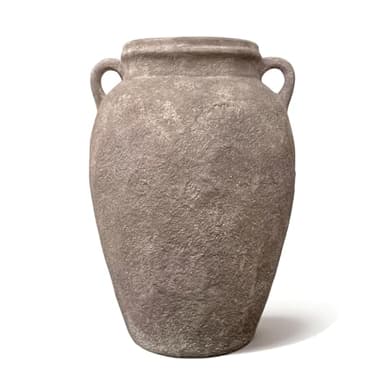 10 Inch Textured Ceramic Flower Vase, Vintage Vase with Handles, Handcrafted Artisan Glaze Finish, Decorative Pottery for Home Decor and Office (Earthy Brown)
