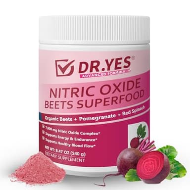 DR.YES Organic Beet Root Nitric Oxide Powder - Supports Energy, Endurancet, Heart Health & Circulation for Smoothie, Baking & Juice, Vegan, Non-GMO, Gluten-Free (8.47oz / 240g)