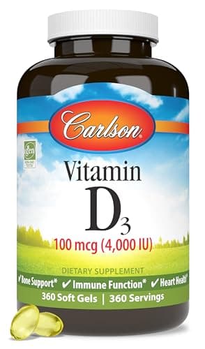 Carlson - Vitamin D3, 4000 IU (100 mcg), Bone & Immune Health, Cholecalciferol Supplement, Gluten Free Vitamin D Capsules, 360 Softgels