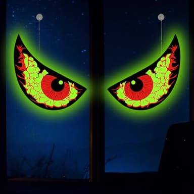 Rossorha Halloween Glowing Eyes Window Decorations – Solar Light-Up Eyes for Indoor Outdoor Use, Glow in the Dark Hanging Halloween Decor for Windows, Trees, Walls, Cars, Doors, Lawn