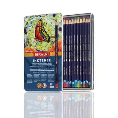Derwent Drawing Pencils, Inktense, 4mm Core, Metal Tin, Watercolor, 12 Coun