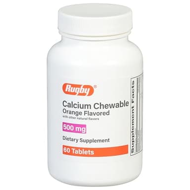 Rugby 500mg Calcium Chewable Tablets - Dietary Supplement - Orange Flavored - 60 Count (1 Pack)