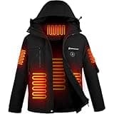 Brimekey Heated Jacket for Men with Fleece Lining 12000mAh 7.4V Battery Pack Windproof Waterproof Mens Heated Coat Skiing Hunting (US, Alpha, Large, Regular, Regular, Black)